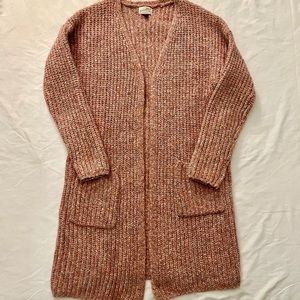 Long pink knit cardigan